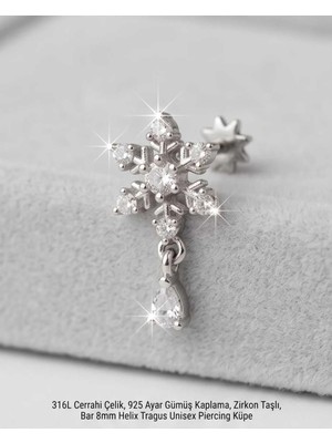 Begonia Accessories 316L Cerrahi Çelik Gümüş Kaplama Kararmaz Alerji Yapmaz Zirkon Taş Figür Unisex Tragus Helix Küpe PIERCING-178-3