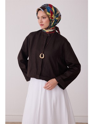 Belli Kahverengi Çiçek Deseni %100 Twill Ipek Eşarp 4413-83