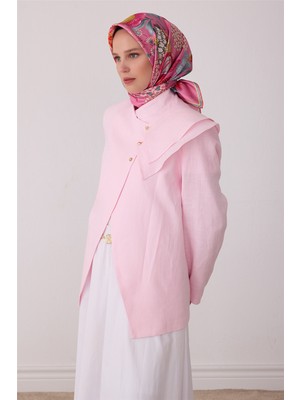 Belli Pembe Çiçek Deseni %100 Twill Ipek Eşarp 4415-82
