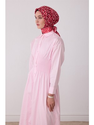 Belli Kırmızı Geometrik Desen %100 Twill Ipek Eşarp 4403-52