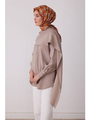 Belli Oranj Geometrik Desen %100 Twill Ipek Eşarp 4406-55