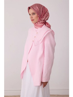 Belli Pembe Geometrik Desen %100 Twill Ipek Eşarp 4423-04