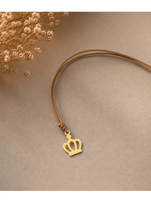 Femenino Çelik Kral Tacı Charm Detaylı Minimal Choker Ayarlanabilir Kolye