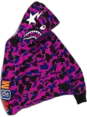 Zamerya Erkek 2 Iplik Bape Kapüşonu Fermuarlı Hırka - Mor