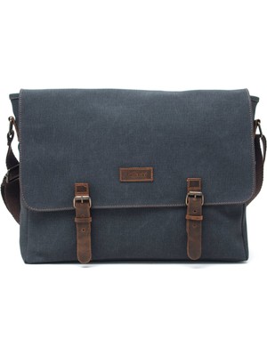 Gillario Design 03 Kanvas-Deri Siyah 15.6 Inch Postacı Laptop Çantası