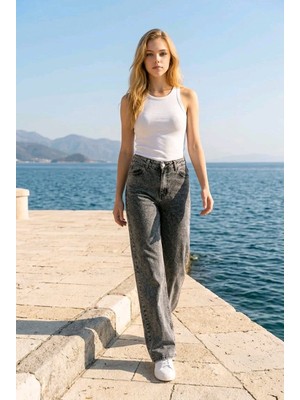 Hies Salaş Palazzo Kot Pantolon - Denim Kumaş Likralı ,bol Paça Kadın Jeans
