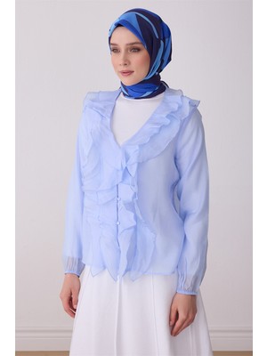 Belli Fresh Yaprak Desen Lacivert Paulista Eşarp 3486 - 29