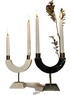 Mermer Mumluklar – 2'li Set, Ev Dekorasyonu Için Modern Dekoratif Şamdan- Mükemel Orijinal Tasarım