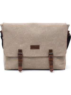 Gillario Design 03 Kanvas Deri Bej 15.6 Inch Postacı Laptop Çantası