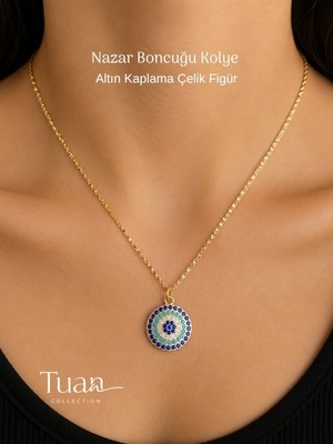Tuan Collection Nazar Boncuklu Kolye Çelik Figür Lak Zincir Nazar Boncuklu Kolye Taş Işlemeli