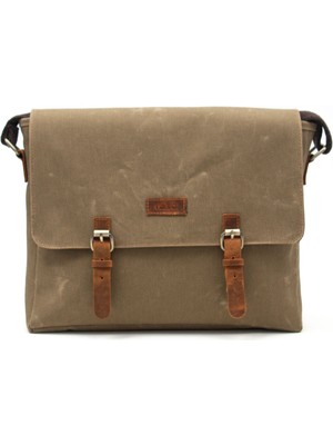 Gillario Design 03 Kanvas - Deri Camel 15.6 Inch Postacı Laptop Çantası