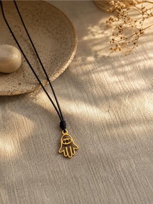 Femenino Çelik Fatma Ana Eli Charm Detaylı Minimal Ayarlanabilir Choker Kolye