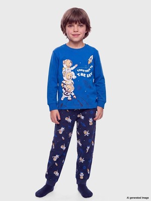 LC Waikiki Bisiklet Yaka Baskılı Erkek Çocuk Pijama Takım  (W6)