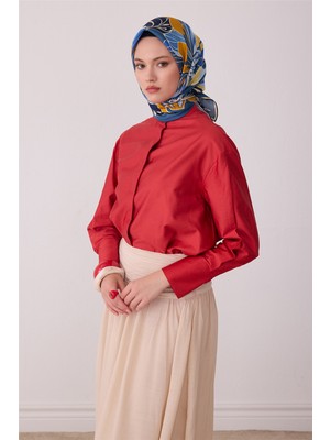 Belli Mavi Çiçek Deseni %100 Twill Ipek Eşarp 4413-80