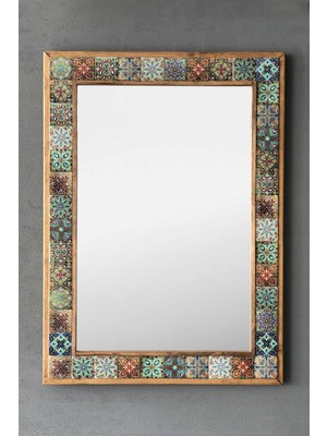 Oscar Stone Decor Masif Çerçeveli Mozaik Taş Ayna 53 cm x 73 cm Tile Mozaik Seramik Desenli