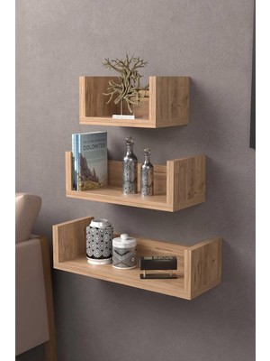 Reyo Home Dekoratif Duvar Rafı Seti, 3 Parça, Doğal Ahşap Görünüm, 23/33/43 cm