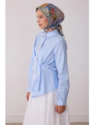 Belli Gri Çiçek Deseni %100 Twill Ipek Eşarp 4415-31