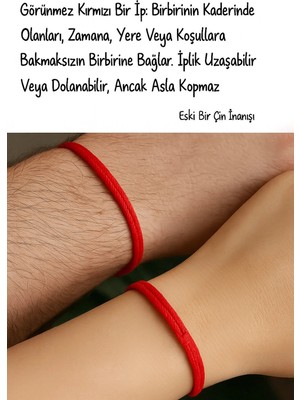 Femenino Eski Çin Inanışına Göre Kırmızı Kader Ipi Iki Adet - Çiftlere Özel Yazılı Kutusunda Bileklik