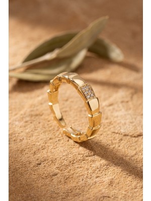 Zenviaa Gold Renk Yılan Model Zirkon Taşlı Kadın Yüzük ZENVIAA365423