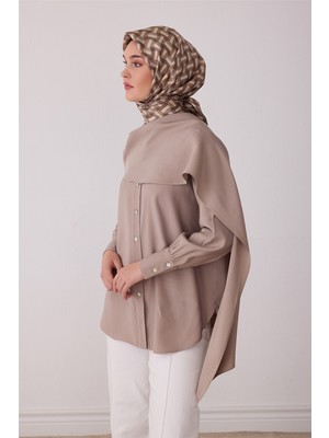 Belli Bej Geometrik Desen %100 Twill Ipek Eşarp 4407-04