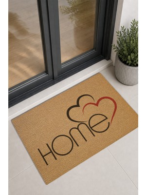 Reflexa Kapı Önü Halı Paspas "home" Yazılı Kırmızı Siyah Kalpli 60 x 40