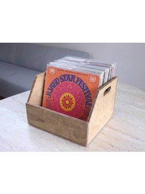 Büyük Boy Organizer Ahşap Sandık 12" Lp Plak Için Uygun Boyut (Ceviz Yeşili)