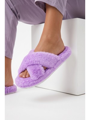 Nmoda Kadın Peluş Ev Terliği Şık Çapraz Bantlı Yumuşak Dokulu Kışlık Ev Içi Konforlu Misafir Çeyiz Pandufu