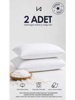 İz Home 2 Adet Smooth Dikdörtgen Kirlent Iç Yastığı | Orijinal Silikon Dolgu | Koltuk Köşe Yastığı | Ultra Dolgun | Vakumlu Ambalaj
