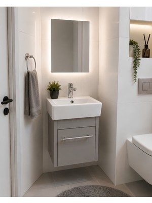 Turkuaz Lavabolu 28X37.5 Cm Mini Banyo Dolabı Mat Gri Mdflam