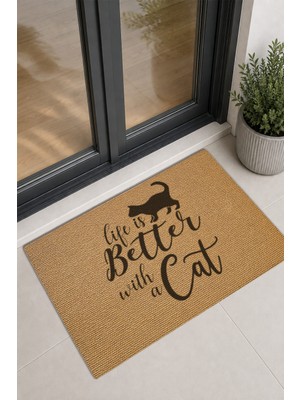 Reflexa Kapı Önü Halı Paspas "life Is Better With A Cat" Yazılı Kedi Desenli 60 x 40