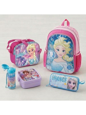 Frozen Lisanslı Elsa Ilkokul Çanta Seti 5li Ilkokul Çantası + Beslenme Çantası + Kalemkutusu + Suluk + Yemek Kabı