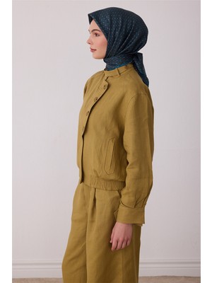 Belli Petrol Monogram Desen %100 Twill Ipek Eşarp 4418-81