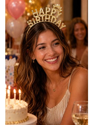 Dodomar Happy Birthday Plastik Taç Gold Renk Taçlı Tasarım Doğum Günü Parti Kostüm Eğlence Aksesuarı