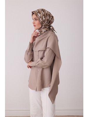 Belli Çok Renkli Geometrik Desen %100 Twill Ipek Eşarp 4406-86