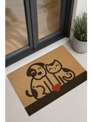 Reflexa Kapı Önü Halı Paspas Kedi ve Köpek Desenli Kalpli 60 x 40