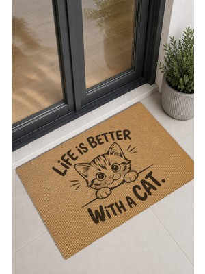 Reflexa Kapı Önü Halı Paspas "life Is Better Whit A Cat" Yazılı Kedi Desenli 60 x 40