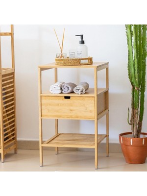 Doğal Bambu Çekmeceli Çok Amaçlı Raf Komodin – Banyo & Ev Düzenleyici Dolap