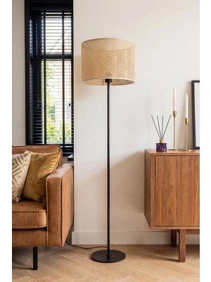 Marrien June Rattan Lambader 145 cm - Siyah – Modern Dekoratif Ayaklı Lamba, Salon ve Oturma Odası Aydınlatması