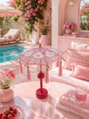 Vintage Soft Pink Bohem Dekoratif Şemsiye Lambası