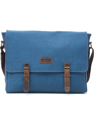 Gillario Design 03 Kanvas-Deri Indigo 15.6 Inch Postacı Laptop Çantası