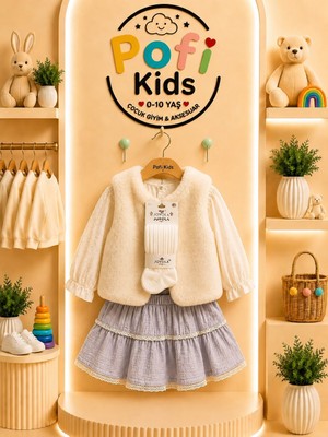 Pofi Kids Kız Çocuk Peluş Yelekli 3’lü Takım (6-9-12-18 Ay )