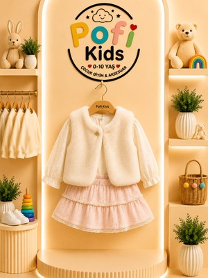 Pofi Kids Kız Çocuk Peluş Yelekli 3’lü Takım (6-9-12-18 Ay )