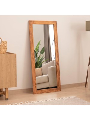 Dfn Wood Masif Ahşap Dikdörtgen Dekoratif Duvar Salon Ofis Boy Aynası 130X60 cm