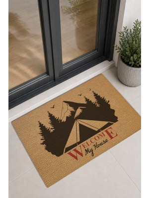 Reflexa Kapı Önü Halı Paspas "welcome My House" Yazılı Kamp Çadırı Desenli 60 x 40