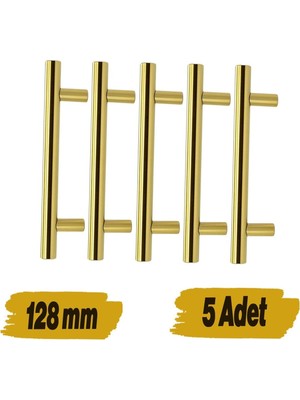 Mobilya Mutfak Çekmece Dolap Dolabı Kulbu Kulpu Kulpları (128 mm -12.8 Cm) Gold Altın Metal (5 Adet)