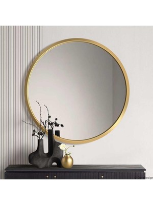 70X70 Yuvarlak Çerçeveli Dekor Aynası/banyo Aynası/dekoratif Makyaj Aynası Altın 70 x 70