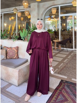 Trendparis Salaş Şalvar Pantolonlu Ikili Takım Vişne