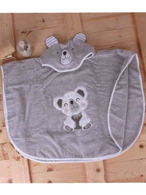 %100 Pamuk Yuvarlak Koala Çocuk Banyo&plaj Panço Havlu Gri Tek Ebat