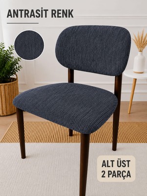 Arife Home Elma Sandalye Kılıfı Yıkanabilir Esnek Lastikli Mutfak Salon Restoran Lokanta Sandalye Örtüsü Alt Üst 2parça Takım