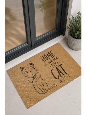 Reflexa Kapı Önü Halı Paspas "home Is Where My Cat Is" Yazılı Kedi Desenli 60 x 40